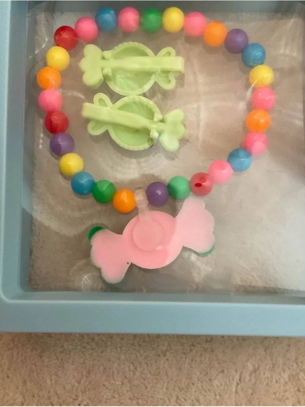 Kids Multicolor Bead  Necklace - Pastel Green & Rainbow